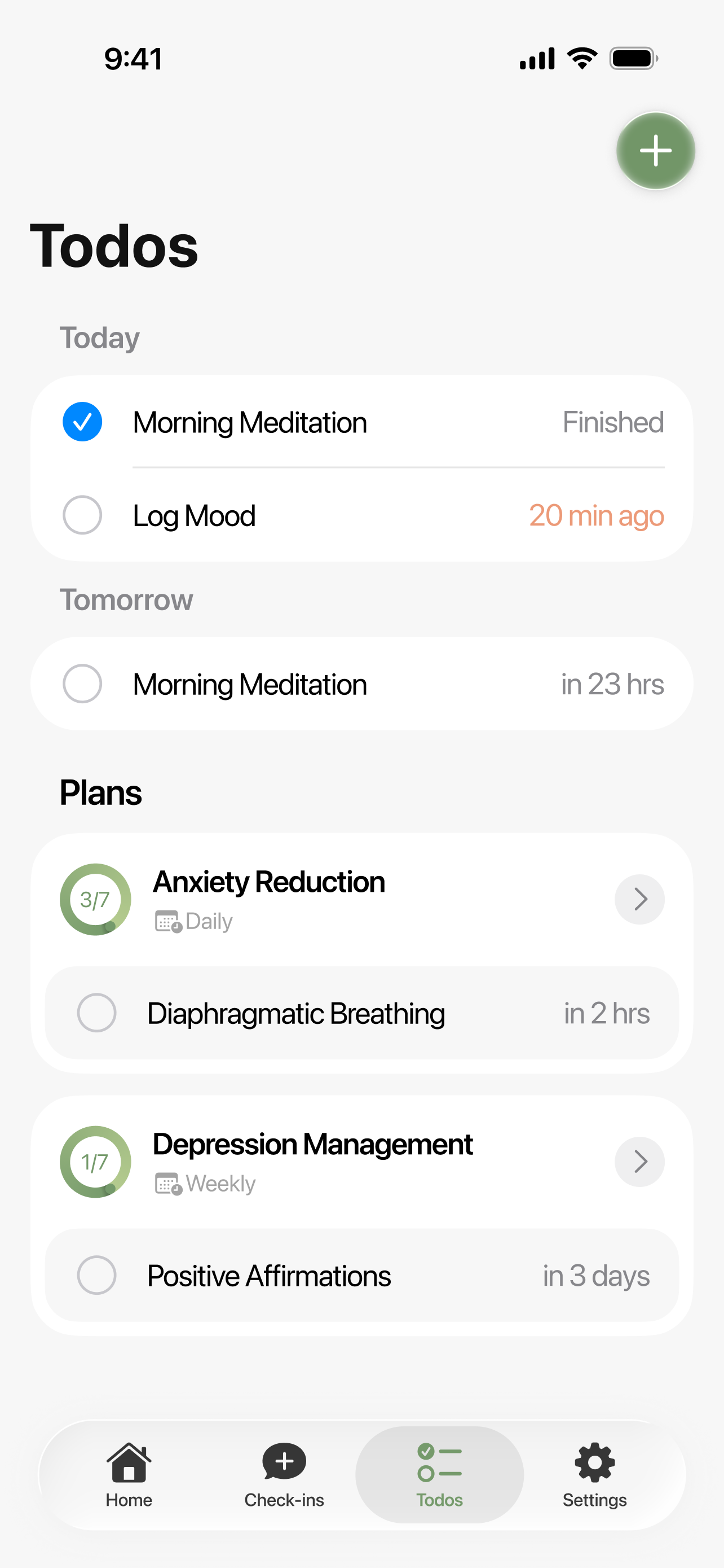 Therassist plans and todos screen